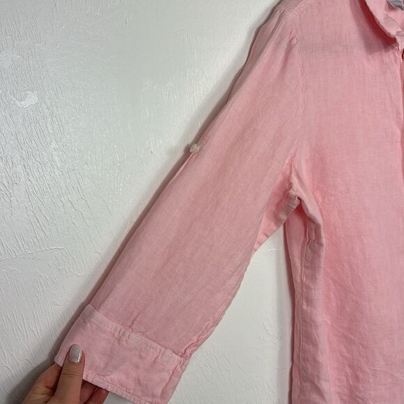 Fresh Produce Linen Pink Roll Tab Sleeve Button Down Shirt Size M - Picture 2 of 10